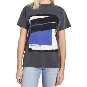 Anine Bing Grey Shirt Geometric Black Tshirt Shortsleeve Top Extra Small XS